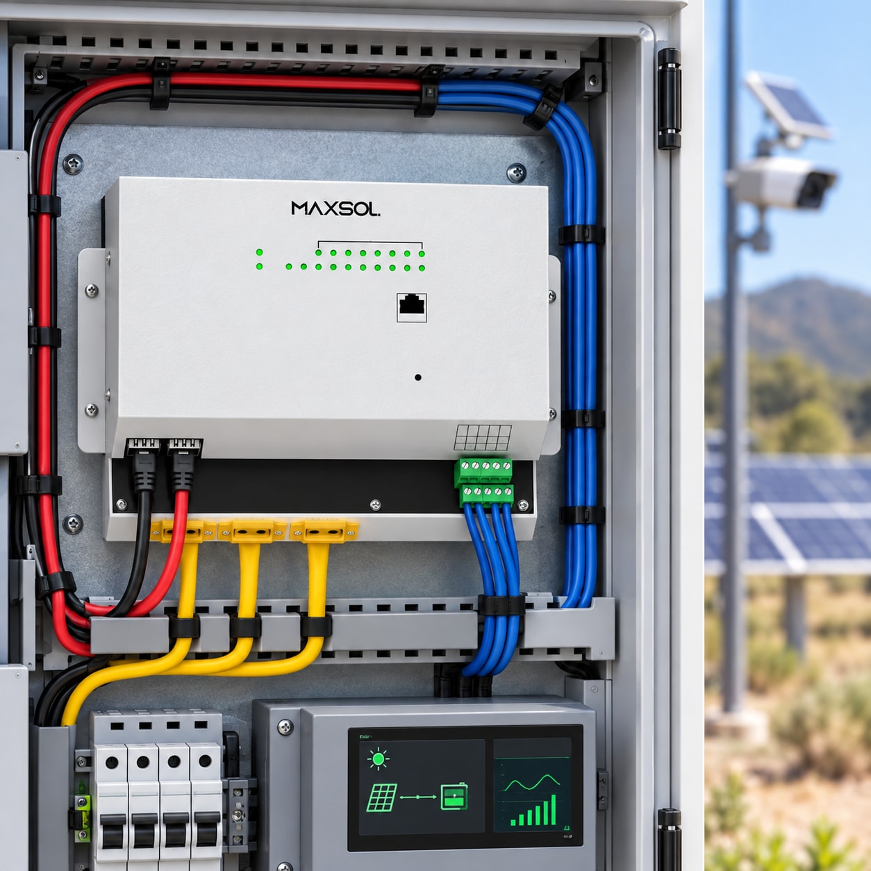 Zarządzalny przemysłowy przełącznik PoE Maxsol IOT2802SFG-S do instalacji solarnych