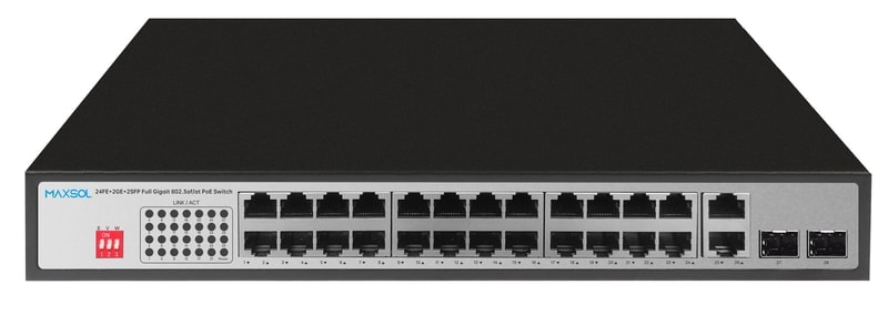 Switch PoE Maxsol PS12402FG z 24 portami PoE oraz uplinkami RJ45 i SFP