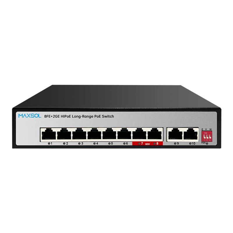 Przełącznik Maxsol PS1802GE z 8 portami PoE i 2 gigabitowymi uplinkami