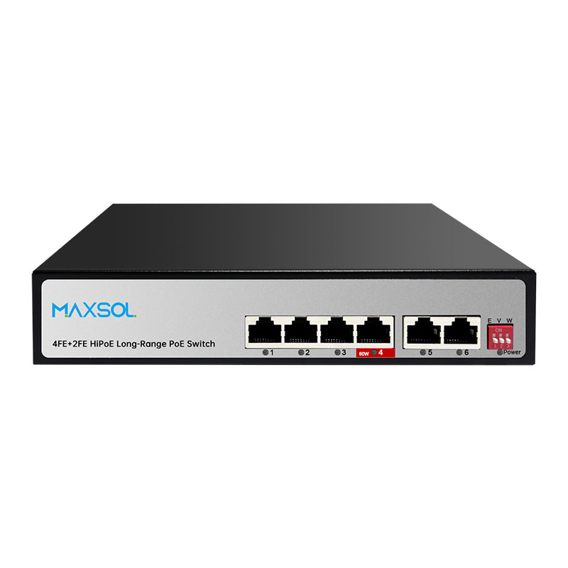 4-portowy przełącznik Hi-PoE 65 W, zasięg 300 m, VLAN