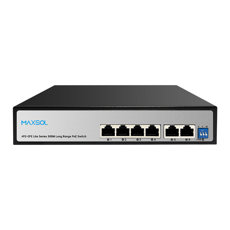 Przełącznik AI PoE dalekiego zasięgu z 4 portami, 60W i 2 portami uplink