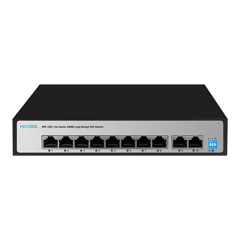 8-portowy przełącznik PoE+ dalekiego zasięgu z 2 portami uplink GE