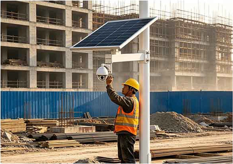 Montaż solarnego systemu monitoringu na budowie